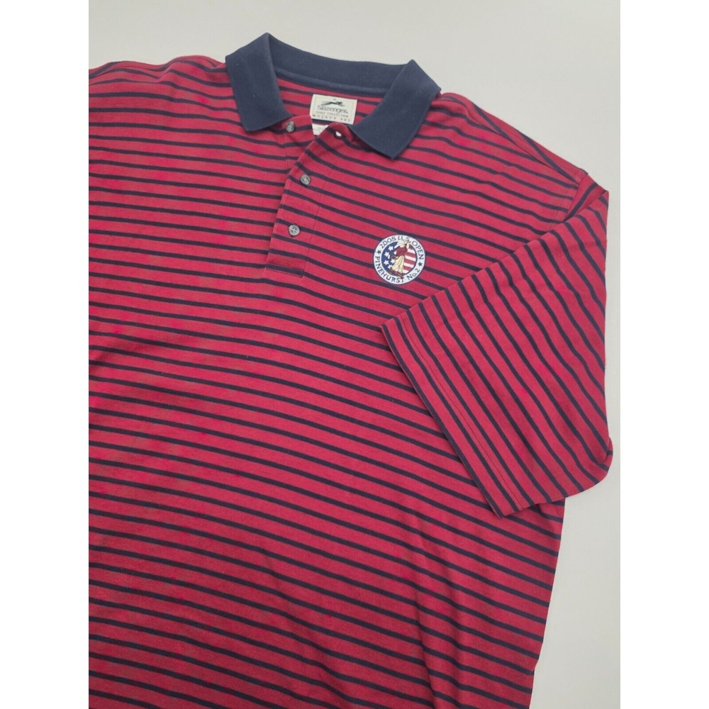 Vtg Slazenger 2005 US‎ Open Pinehurst No. 2 Golf Polo Shirt Mens Red Striped - L